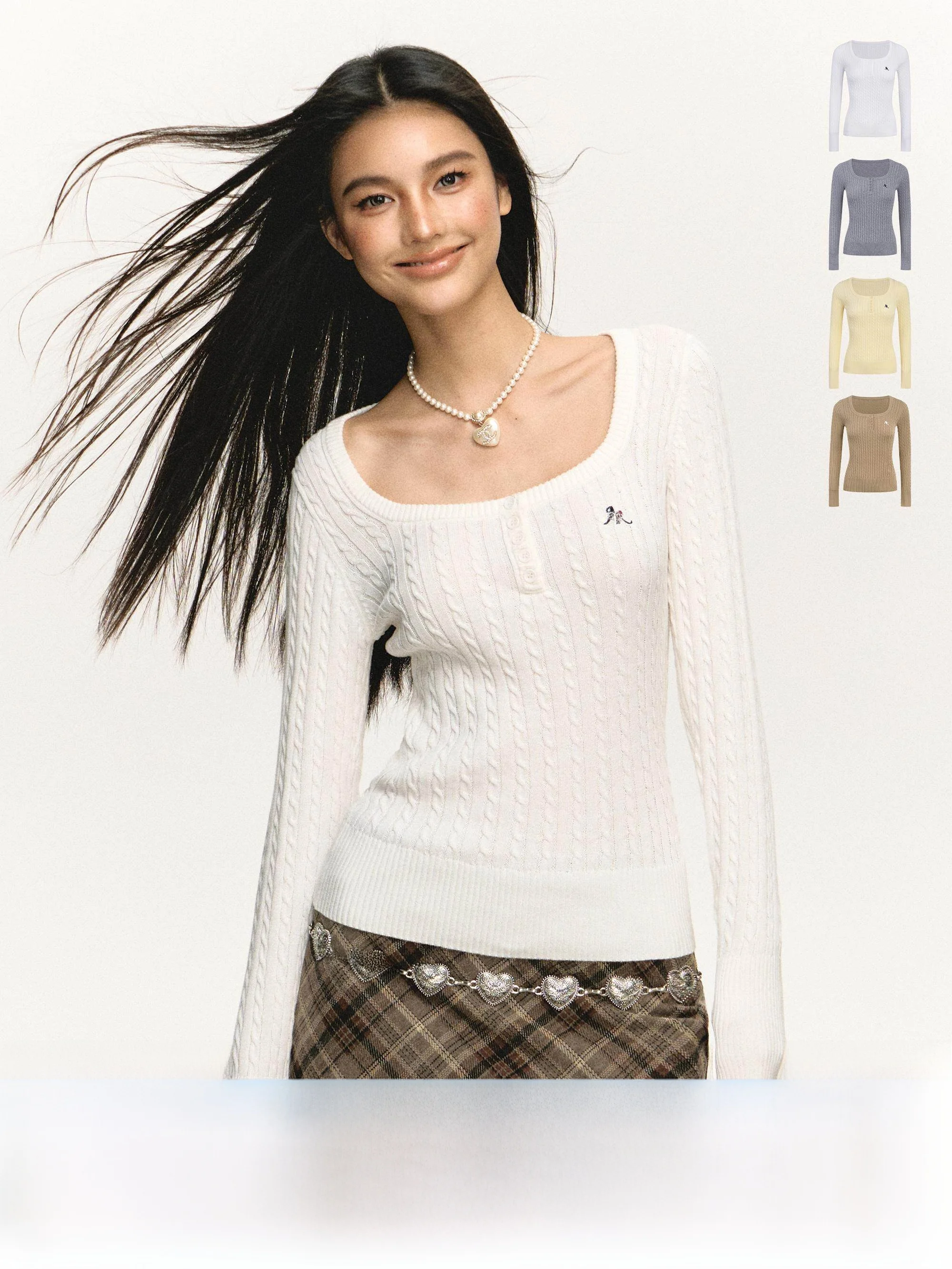 

Ariseism: Американский ретро-свитер с квадратным воротником, облегающий, универсальный, вязаный, для женщин, весна, новинка, уличный стиль, хлопок