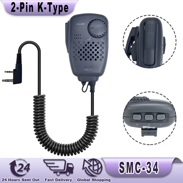 SMC-34 Mikrofon na ramię Regulacja głośności dla Baofeng Kenwood WOUXUN TYT QYT K Plug Ham Two Way Radio Kplug 2 Pin PTT Mic