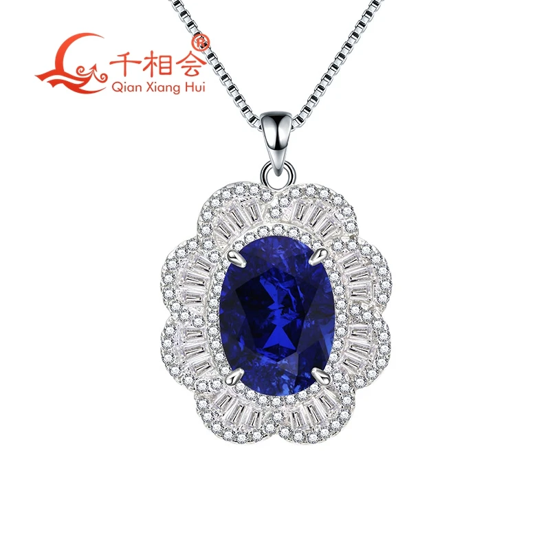 

10*14 мм 7,3 карата основной камень, выращенный в лаборатории красный, розовый, синий цвет, рубиновый сапфир, цветок, серебряный кулон 925 пробы, ожерелье для ювелирных изделий