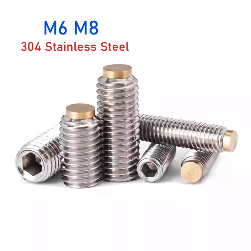 

1/2/5/10pcs M6 M8 304 Stianless Steel Hex Socket Brass Set Screw Point Headness Grub Bolt