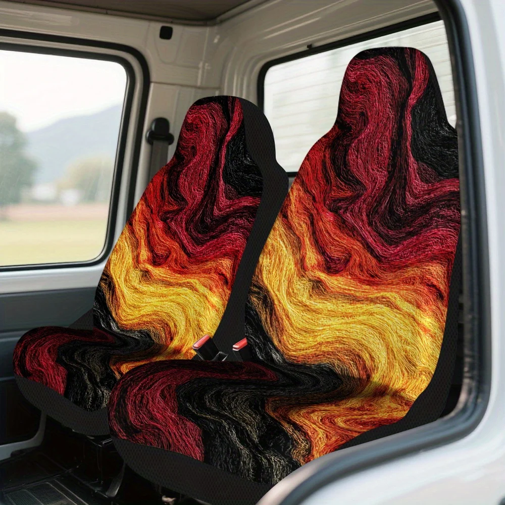 Set Of 2 Halloween-Themed Fiery Swirl Print Car Seat Covers – Universal Front Seat Protectors Suitable For Cars, Suvs, And Sedan