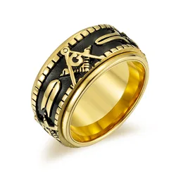 Men's Masonic Spinner Ring Stainless Steel Freemason Symbol Rings for Men Jewelry Band