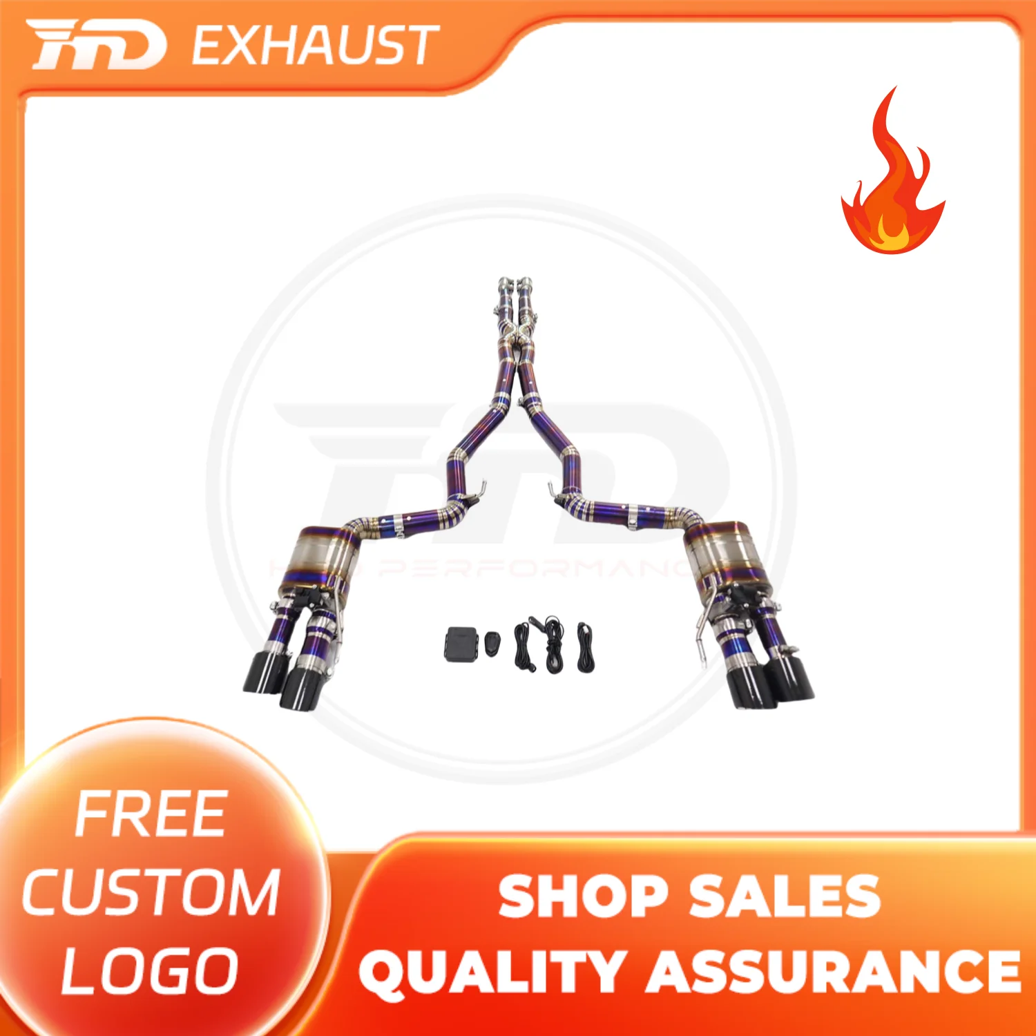 

HMD Hot sale Exhaust System Titanium Alloy Performance Catback Exhaust for Ford Mustang GT 5.0L Muffler With Valve and tips