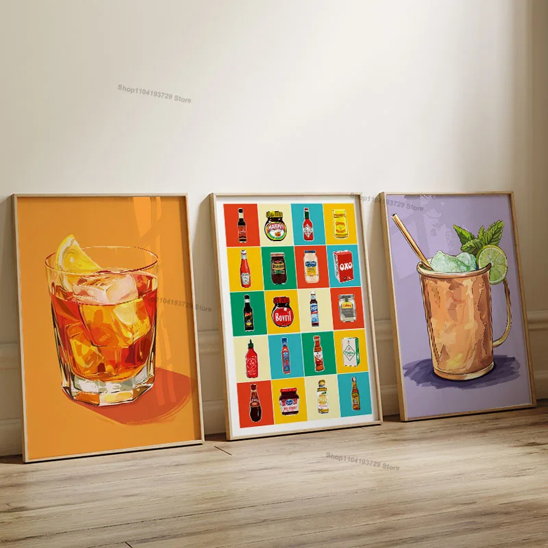 Vintage Drinks Aperol Wine Cocktail Kitchen Wall Art Poster Canvas Painting Posters Prints Wall Pictures for Bar Cafe Home Decor