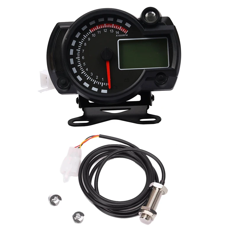 Universal Motorcycle Lcd Digital Meter Odometer Tachometer Speedometer 14000RPM Gauge With Bracket