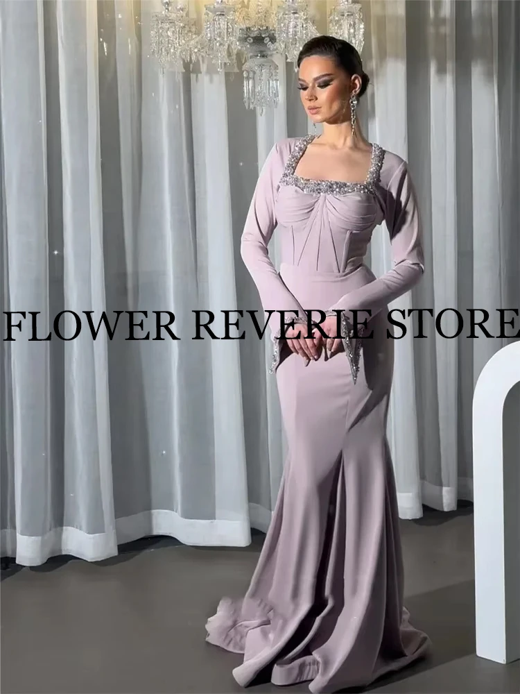 Dostosowane suknie wieczorowe Wysokiej jakości formalne klasyczne wykwintne wzór z dżerseju Frezowanie Kolumna Kwadratowy dekolt Długie sukienki Proste