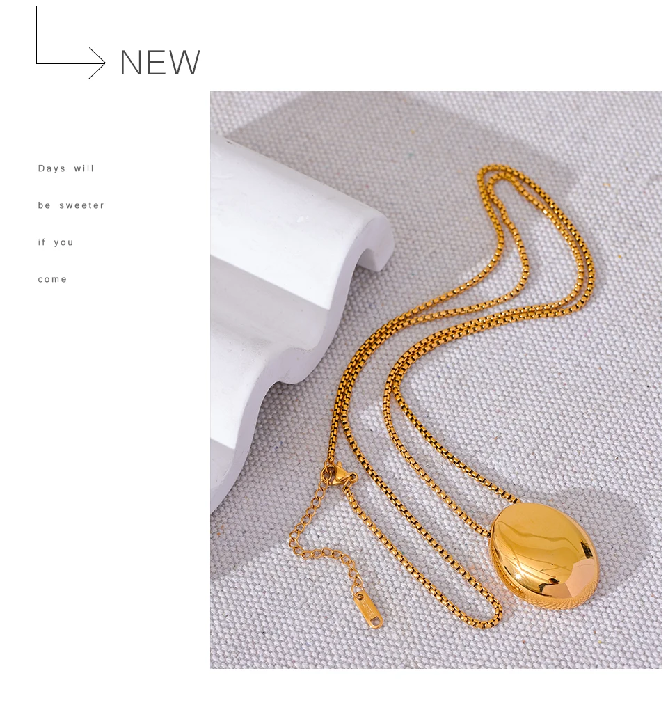 Yhpup 70 cm minimalistische lange Unisex-Pullover-Kette, Schmuck, 316l-Edelstahl, ovaler Anhänger, Halskette für Männer und Frauen, wasserdicht – Detail 14