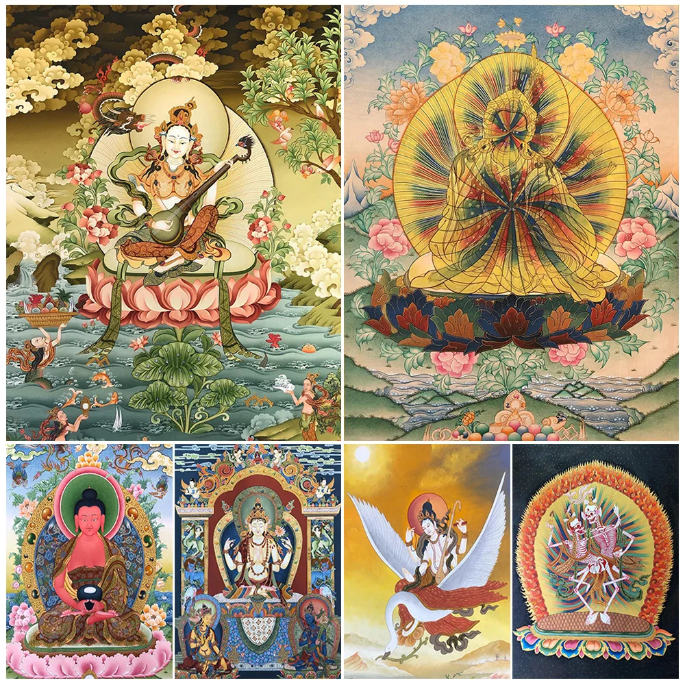 Religion Buddhism Buddha Statue Posters Wall Pictures For Living Room Vintage Poster Wall Art Canvas Painting Unframed