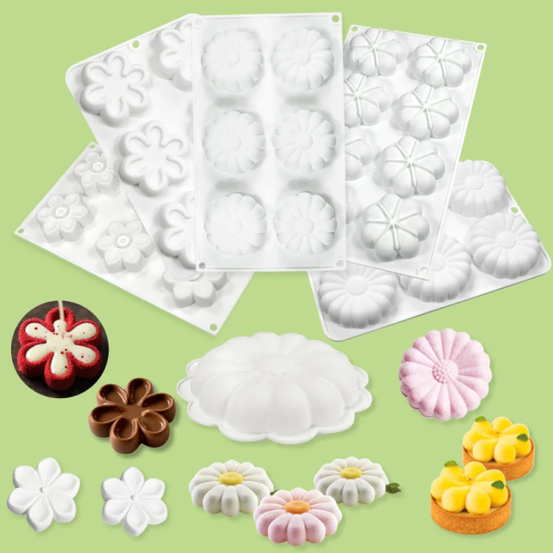 

Daisy Sunflower Mousse Cake Baking Mold: Grooved Petal Chocolate French Dessert Silicone Mold