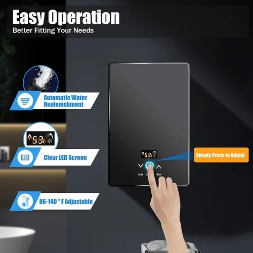 

Многосценный черный безрезервуарный электрический водонагреватель — входной фильтр-экран и гладкие края, подходит для кухонь/ванных комнат/готеплителей