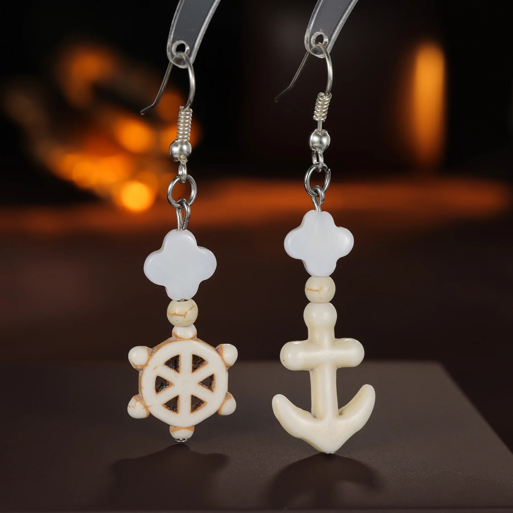 Fashion Unique Shell Turquoise Anchor rudder Pendant Earrings for Women Temperament White Earrings Holiday Design Wedding Gifts