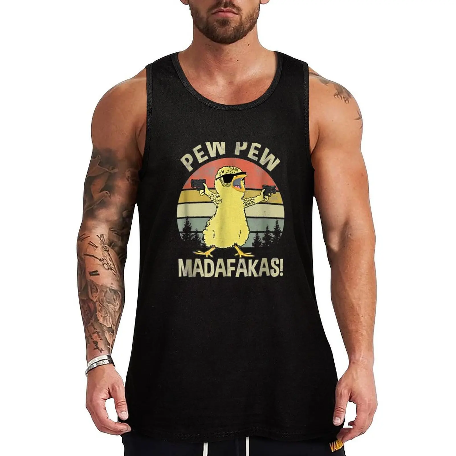 

Chicks Pew Pew Madafakas Funny Vintage Chick chicken Lover farm farming farmer shirt gift women men gift Tank Top Men's gym