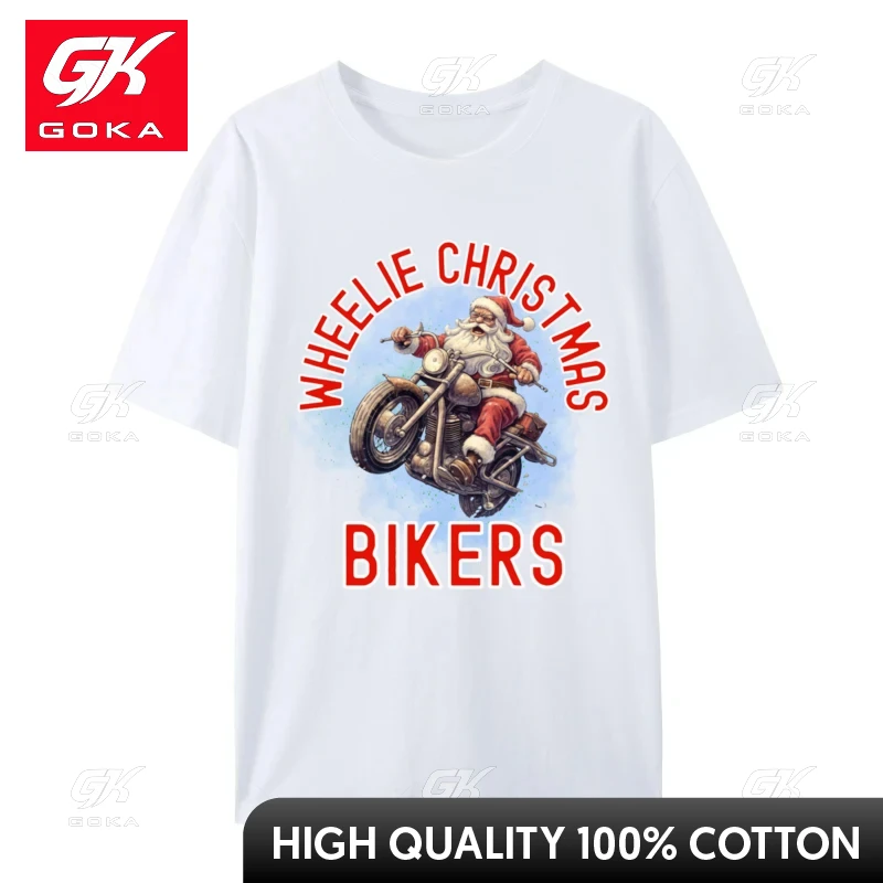 Santa's Christmas Motorcycle Sleigh Wheelies Allowed Funny Tshirt for Men Funny Cotton Homme Tshirt Big Size Camisas Hombre