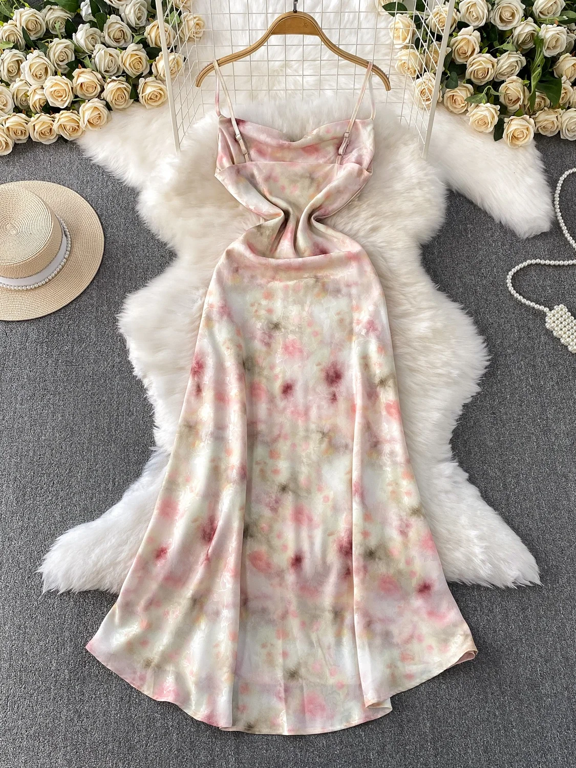 Ele ขนาดใหญ่ Neline Slip Dr ผู้หญิงฤดูร้อนเอวสูงพิมพ์กระชับสัดส่วนเข่าความยาว A-Line ชุดเกาหลี Sle