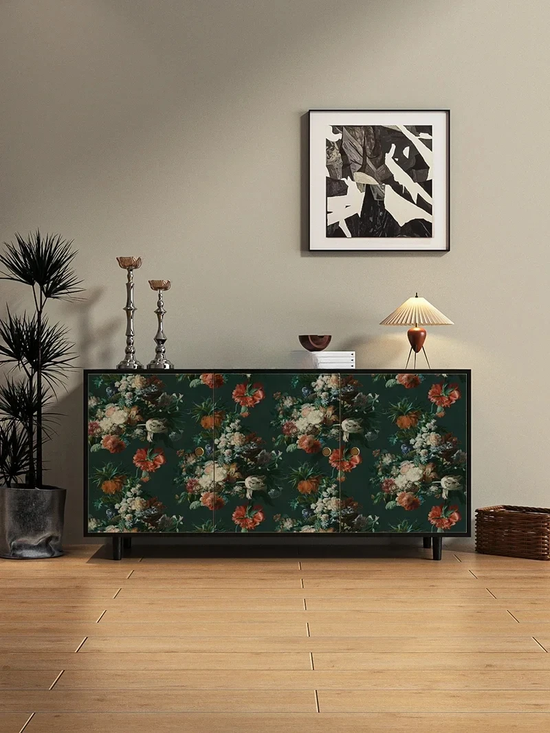 

Medieval flower living room partition cabinet solid wood storage decorative dining side cabinet