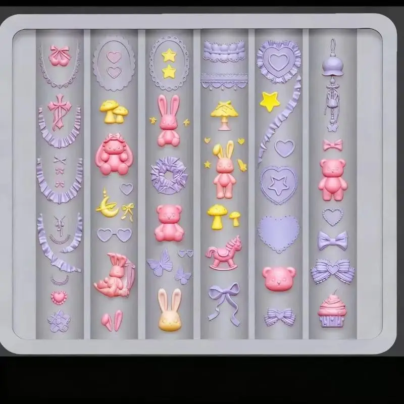 1Pcs High Transparent Silicone Nail Art Mold Cartoon Lace Rabbit Cute Small Flower Nail Art DIY 3D Decoration Mold