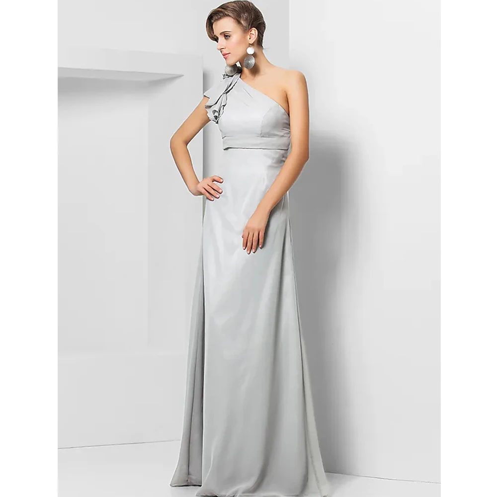 Long Silver Chiffon Mother of the Bride Dresses With Ruffles Sheath Floor Length Prom Dress Mother of the Groom Dress for Women