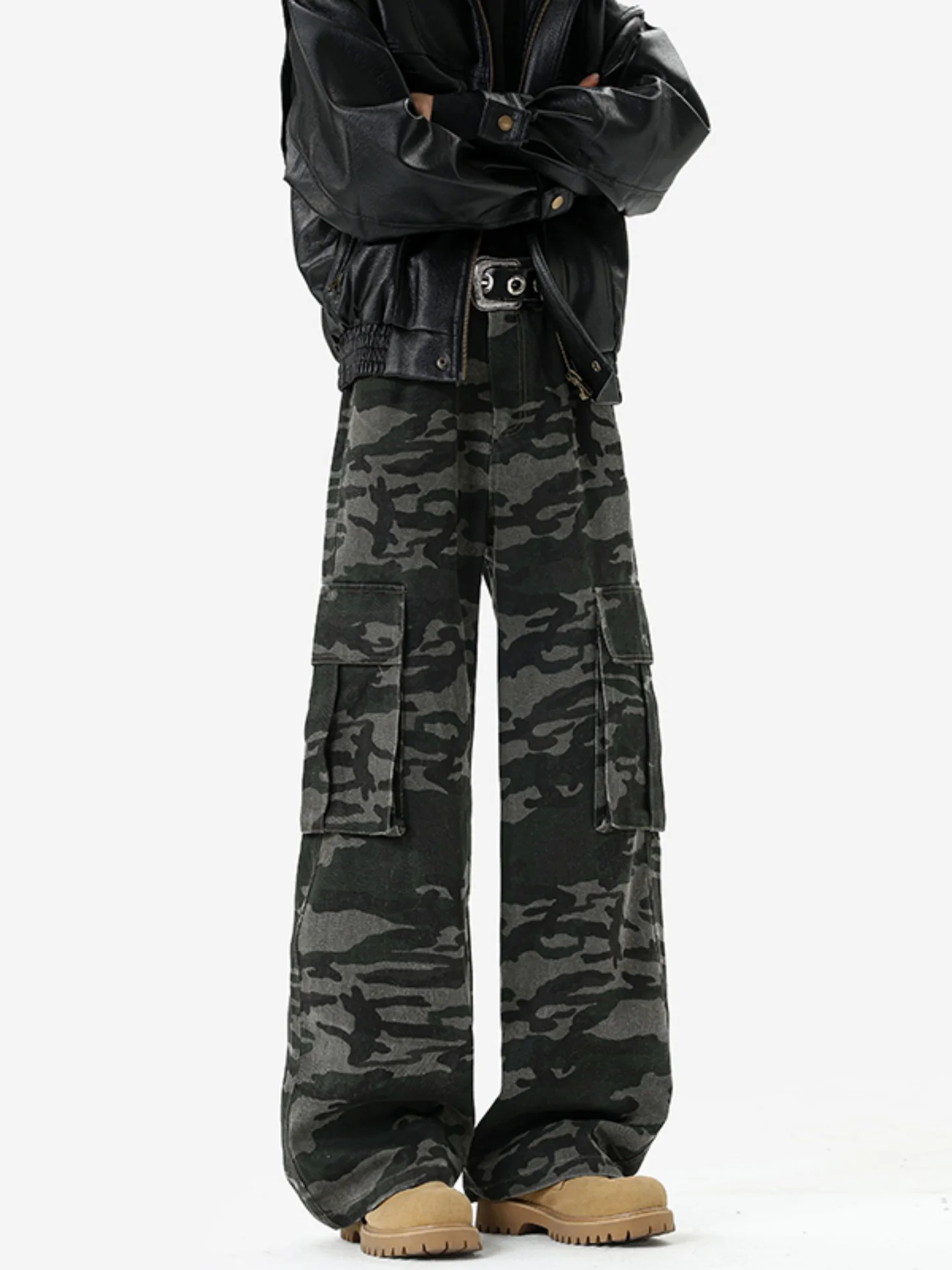 

American Style Casual Camouflage Work Pants Men's Autumn Straight Leg Slimming Trousers with Pockets Fashionable Loose Fit