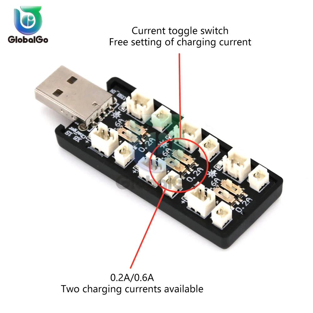 شاحن بطارية 6CH USB 1S LiPo/LiHv 3.7V/4.2V 3.8V/4.35V لوحة شاحن بطارية 5V 2A USB لوحة لعبة طائرة بدون طيار medel