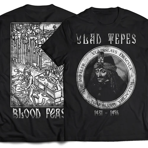 fiesta de sangre Vlad Drácula Vampiro. Vlad El Impaler camiseta. Nueva camiseta 100% de algodón de manga corta con cuello redondo, ropa informal, Top para hombre