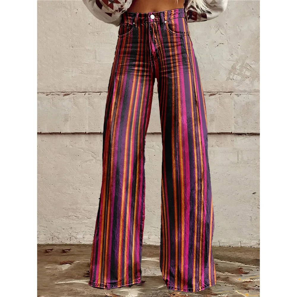 Pantalon évasé à rayures rétro pour femmes, Sexy, taille haute, jambes larges, mode d'automne, pantalon Palazzo décontracté et de fête, usage quotidien