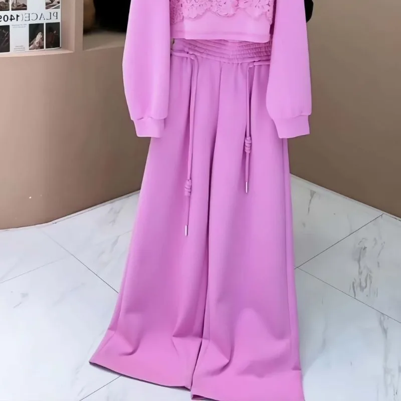 Conjunto de dos piezas de suéter con empalme de encaje, versión coreana, reducción de edad, temperamento Simple, explosión de principios de otoño