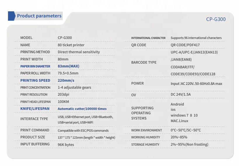 Senraise 2024 Nuovo prodotto Ricevute Piccolo tavolo portatile Stampante termica termica da 3 pollici 203 dpi Stampante termica per biglietti da 80 mm