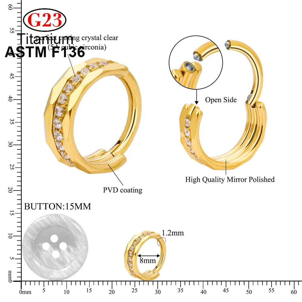 Luxurious Earring 5A+ Zircon Septum Hinged Segment Clicker Labret Nose Ring F136 Titanium Ear Tragus Cartilage Body Piercing