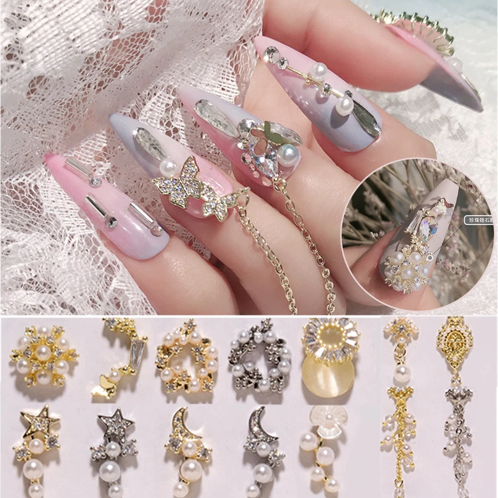 Moon DIY Metal Zircon Diamond Manicure Butterfly Nail Art Jewelry Nail Rhinestones Nail Art Decorations Pendant Chain