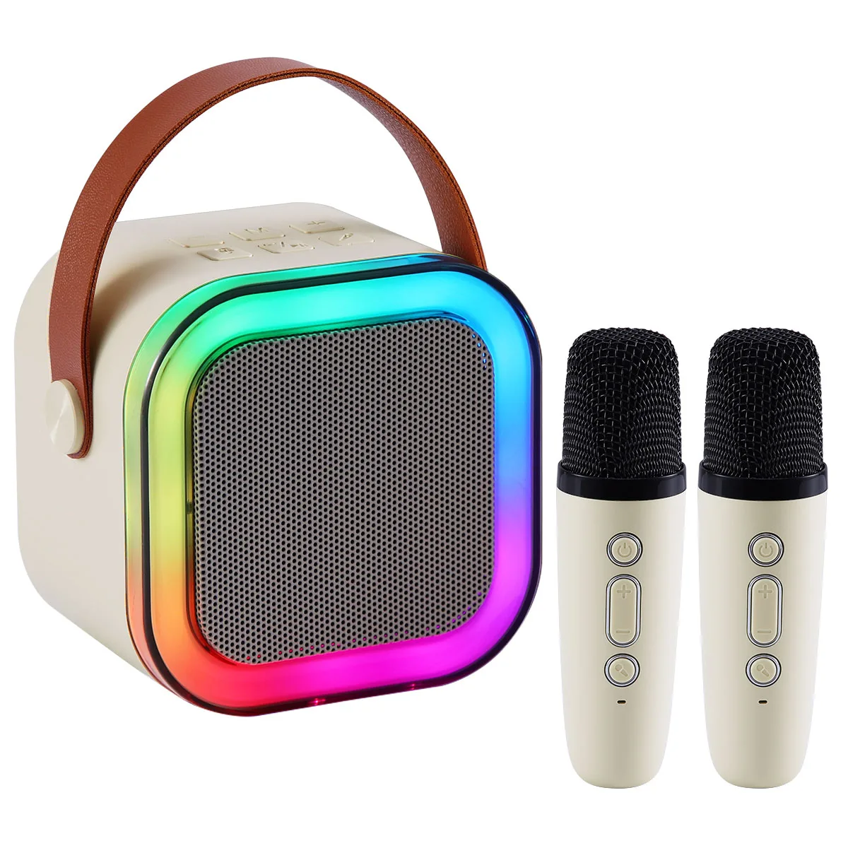 Portable Wireless Karaoke Speaker Bluetooth For Kids Adults Speaker With 2 Microphone Home KTV Mini Karaoke Machine RGB Light