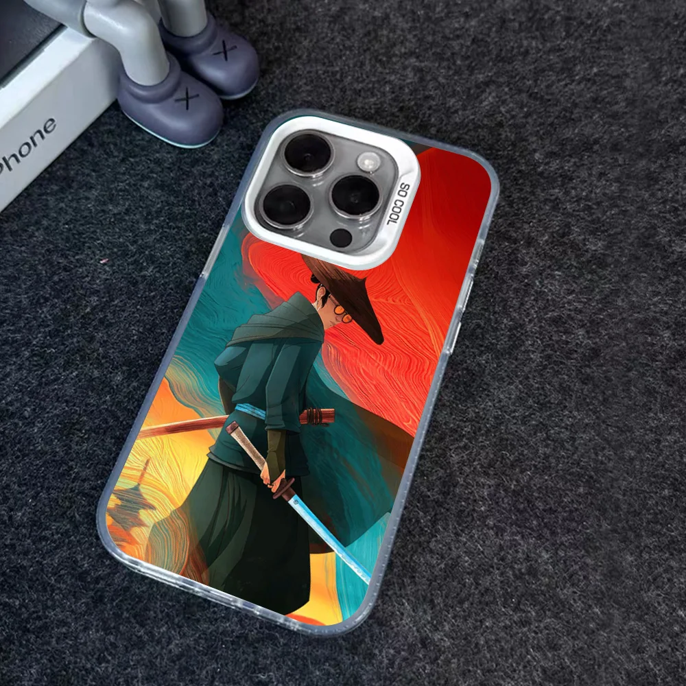 Cartoon Blue Eye S-Samurai Phone Case IMD Color Silver Shell For IPhone 16 15 14 13 12 11 Pro Max Plus