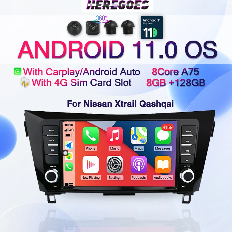 

Автомагнитола Carplay 9 "2din Android 11 для Nissan X-Trail J11 Qashqai 2014-2020, автомагнитола с GPS, стерео-навигацией, 8 + 128 ГБ, Bluetooth