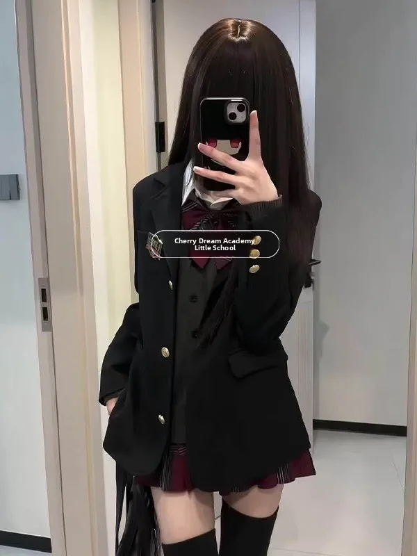 Original Jk Uniform Autumn Winter Set School Style Cardigan Sweater Blouse Skirt Four Piece Suit Women's Fashion Ensemble
