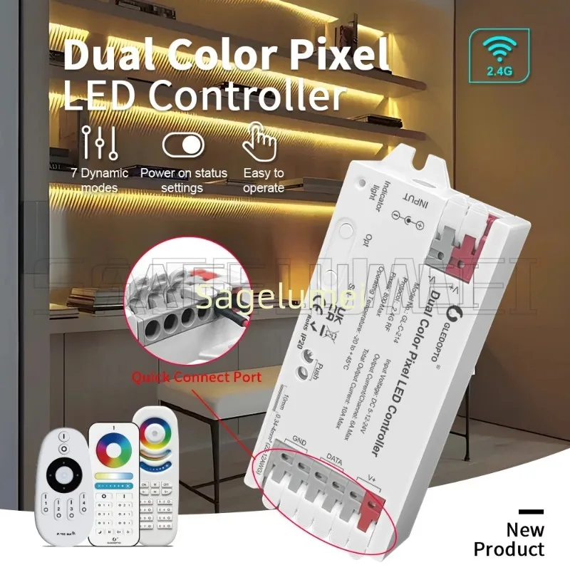 GLEDOPTO GL-C-214Pixel LED Controller For Dual Color WWCW CCT Dimmer White Light Dynamic Wago Connect Port Horse Racing Lighting