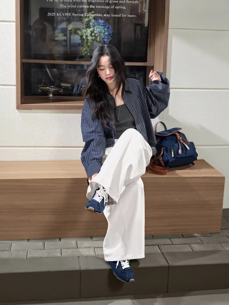 

Casual Striped Women's Long Sve irt Spring 2025 New Design Small Size Korean Sle Straight Cut Button up ort Length