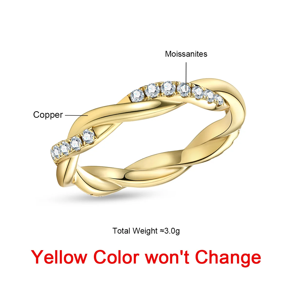 AnuJewel 1.5MM D Color Moissanite Diamond Infinity Wedding Band Yellow Color Eternity Rings for Women Wedding Jewelry Wholesale