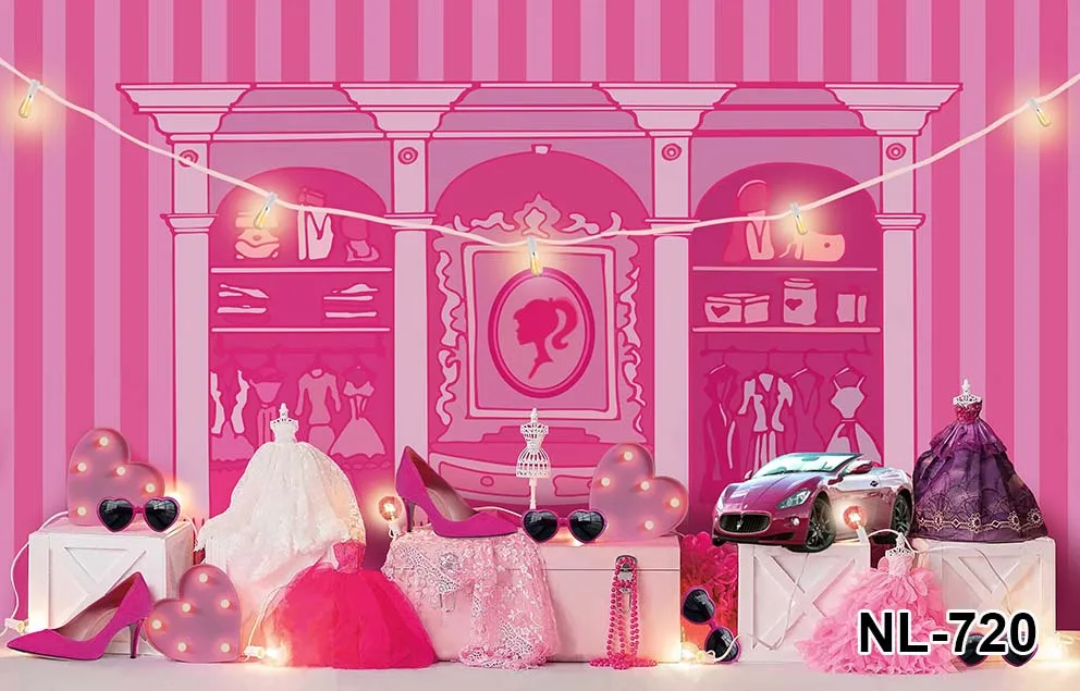 Girls Party Decoration Supplies Photography Backdrop Barbie Theme Birthday Photo Background Cake Table Decoration Banner Props