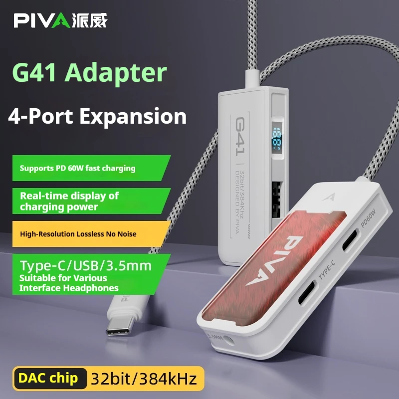 Adaptor Piva G41 G31 Tipe-c 60W Adaptor Antarmuka Pengisian Daya Cepat untuk Headphone Gaming PUBG Ponsel dan Tablet
