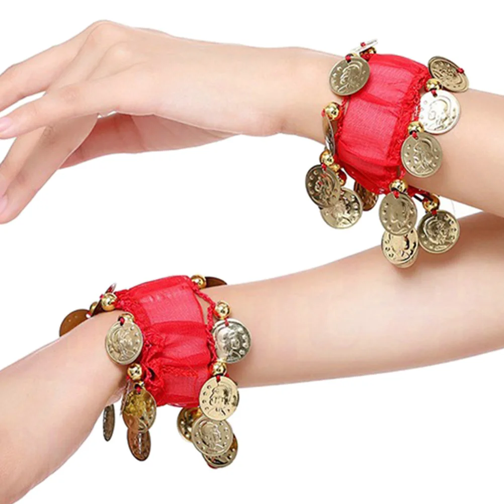 2 Paar Bauchtanz-Armband, exquisite Handwerkskunst, glänzende Münze, Quasten, klarer Klang, perfekte Passform, Handgelenkkette, Hüfttuch, Kostüm