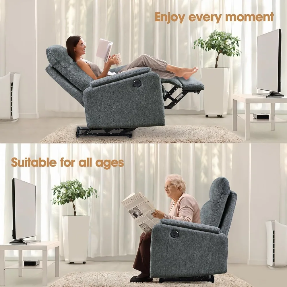 Electric Power Recliner, Breathable Fabric Reclining Chair, USB Ports, Electric Home Theater Seating, Recliners for Small Spaces