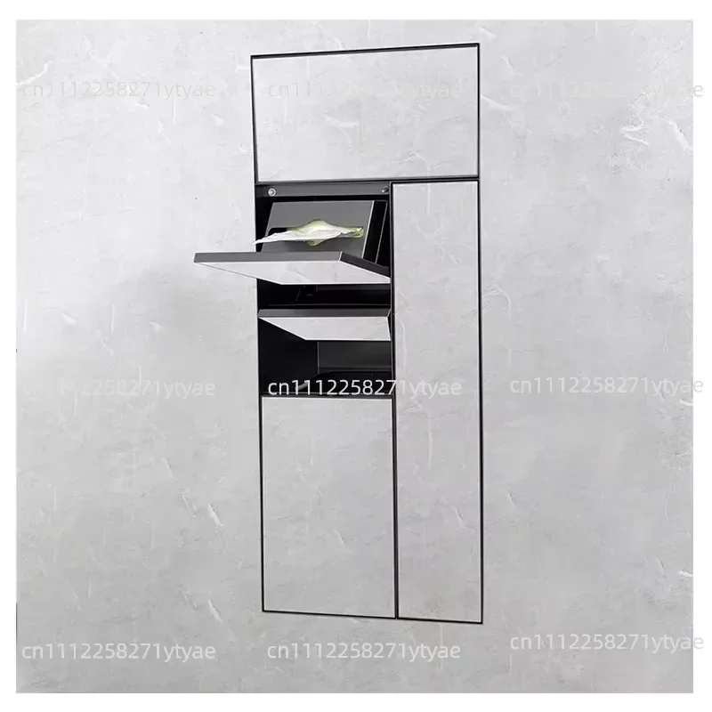 Multifunctional Bathroom Embedded Wall Storage Stainless Steel Garbage Tissue Box Niche