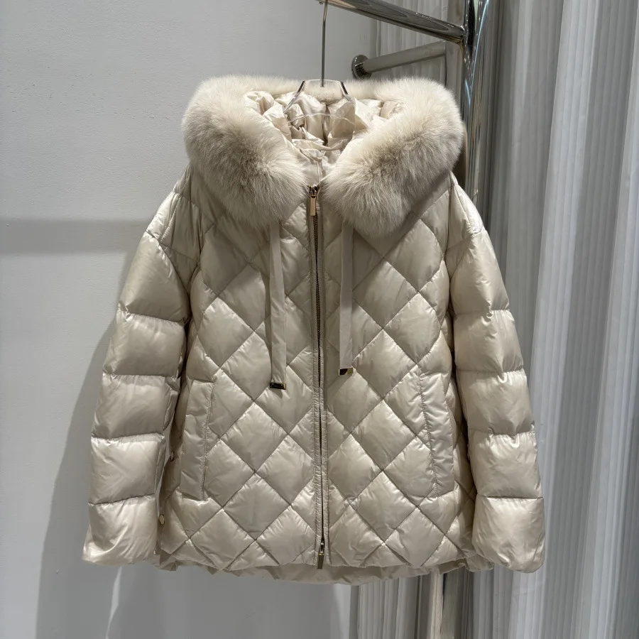 شتاء جديد الموضة مقنعين بطة بيضاء أسفل سترة منتفخة الماس GridThick أسفل سترة المرأة الملابس الشتوية أبلى #1