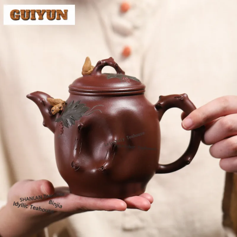 

510ml Traditional Yixing Purple Clay Teapots Master Handmade Squirrel Grape Pot Raw Ore Purple Mud Kettle Chinese Zisha Tea Set