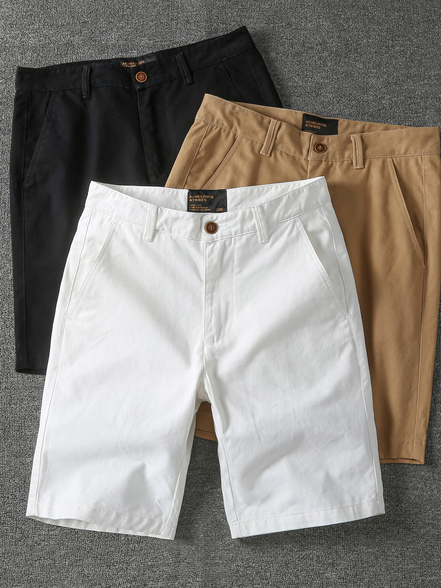 

American Retro Heavyweight Casual Workwear orts Men Summer Slim Fit Pure Cotton Khaki Color Five-Point Pants Versatile Mid-...