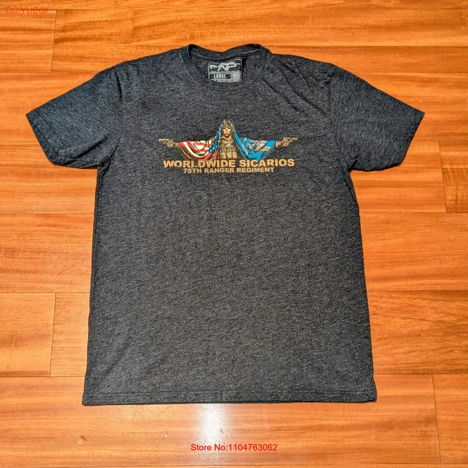 American Trigger Pullers sz L T Shirt Military Army 75th Ranger Regiment Gray vintage Washed Breathable homme designer clothes