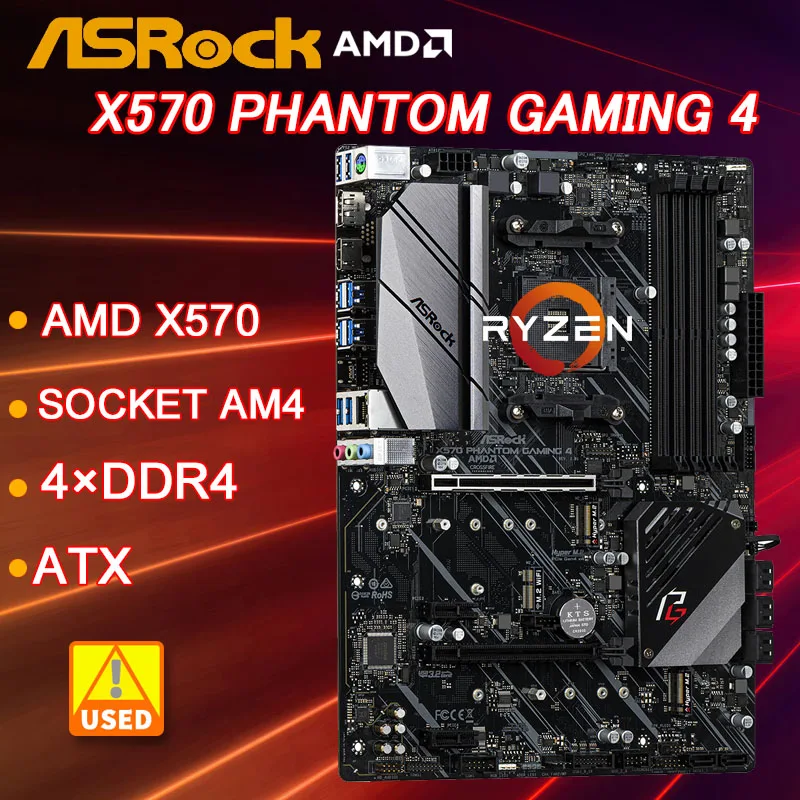 

X570 Motherboard ASROCK X570 Phantom Gaming 4 Socket AM4 4×DDR4 128GB PCI-E 4.0 SATA III HDMI ATX For Ryzen 5000 G-Series cpu