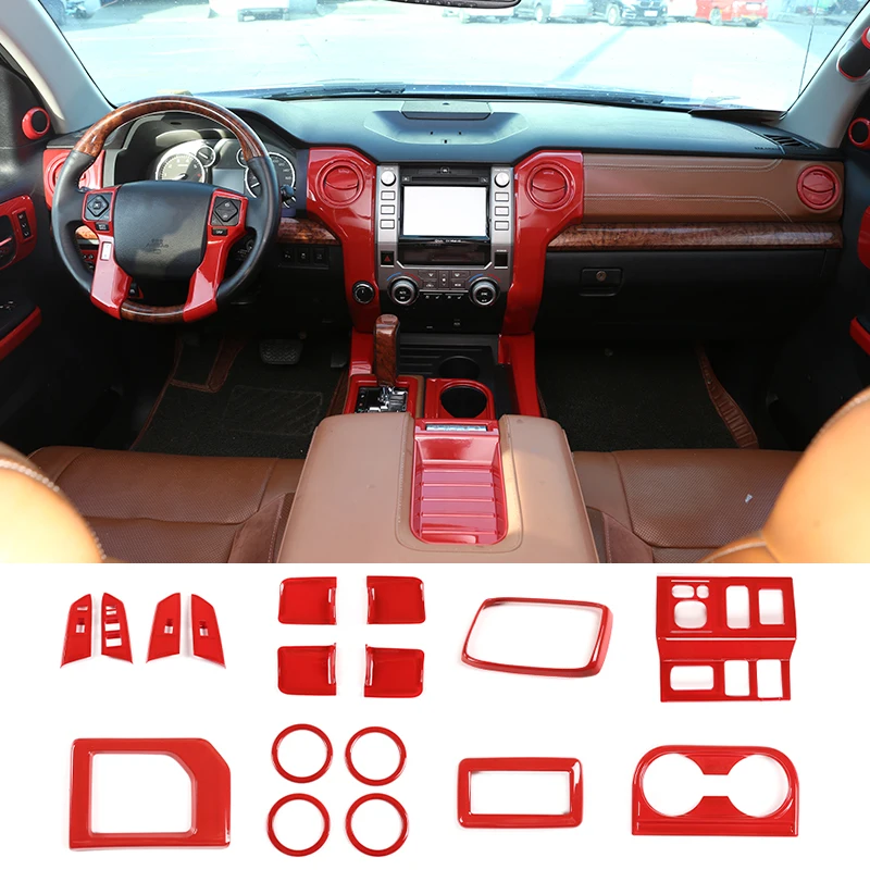 

ABS Red Interior Moulding For Toyota Tundra 2014-2021 Window Lift Switch Dashboard Trim Navigation Panel Side Vent Outlet Cover