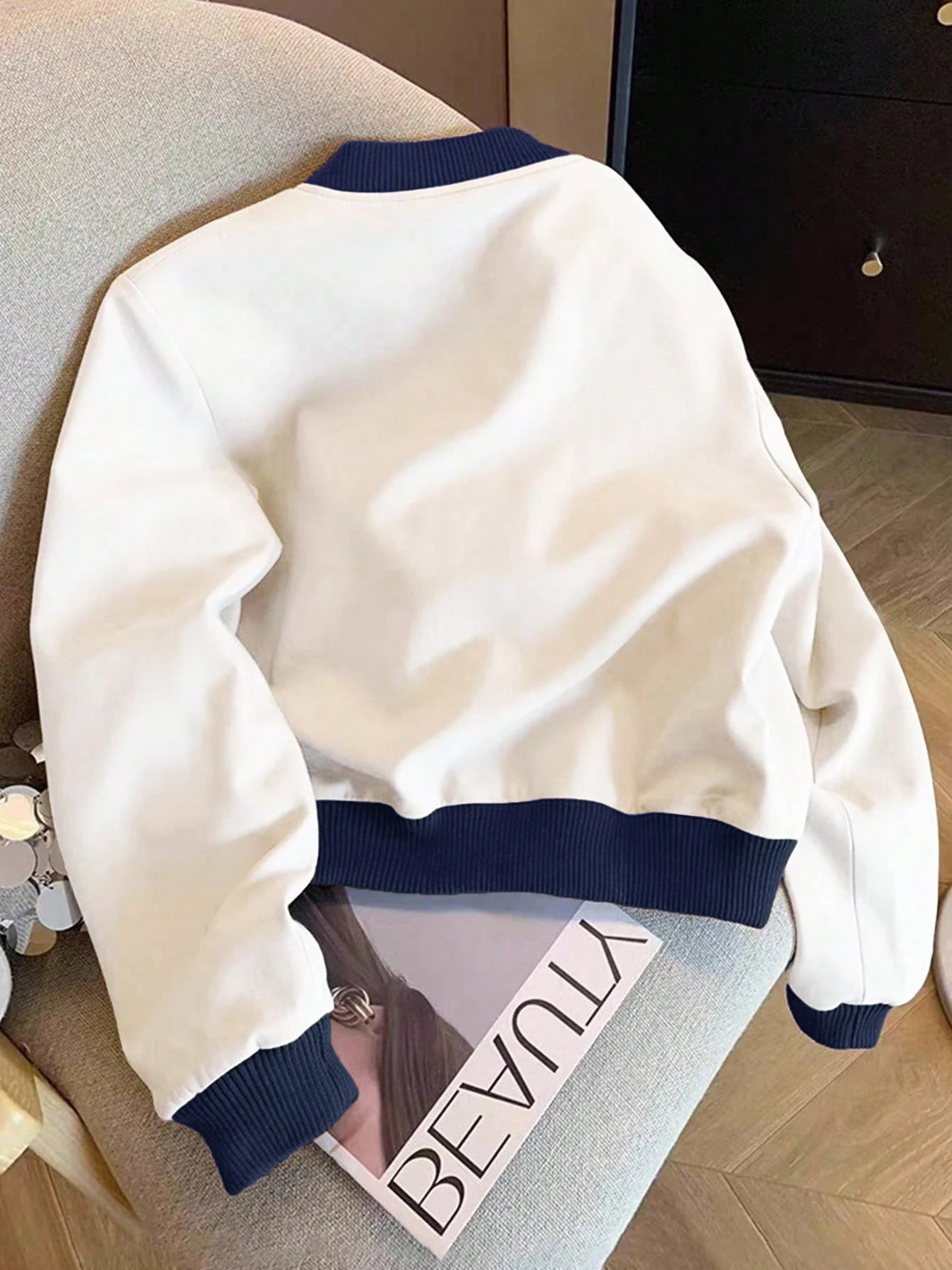 Ladies Elegant Casual Color Block Cuff Knit Cap Sleeveless Jacket Sweatshirt