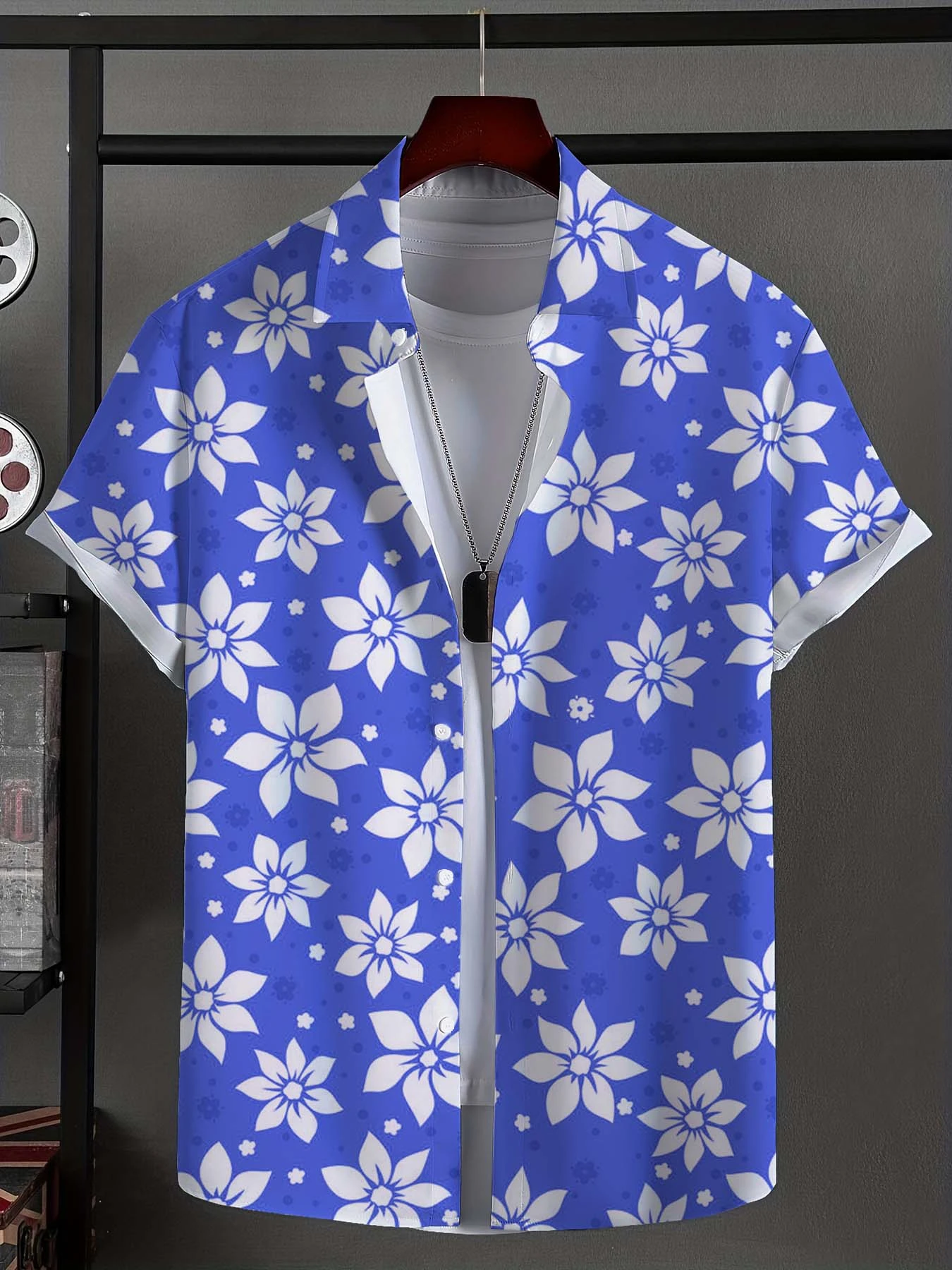 Men's Shirt Fashion Plant Flowers Graphic Tops Hawaiian Shirt Button up Beach Vacation Shirts Short Sleeve Casual Shirts for Men