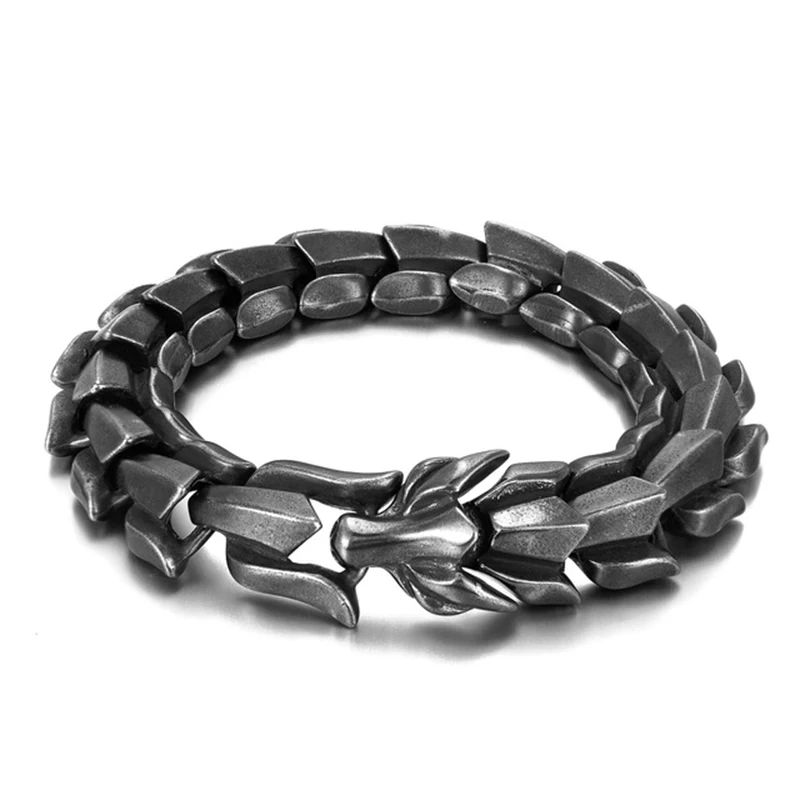 

15mm Punk Retro Black Dragon Chain Bracelet Men Women Hiphop Stainless Steel Nordic Amulet Viking Blessing Bike Bangle Jewelry